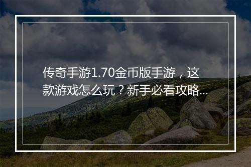 传奇手游1.70金币版手游，这款游戏怎么玩？新手必看攻略！
