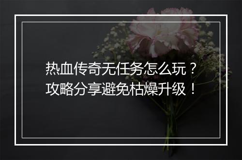 热血传奇无任务怎么玩？攻略分享避免枯燥升级！