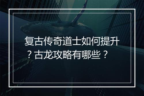 复古传奇道士如何提升？古龙攻略有哪些？