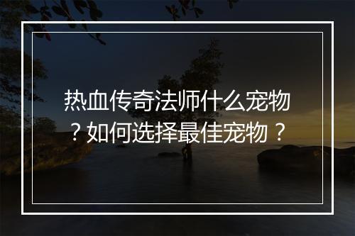 热血传奇法师什么宠物？如何选择最佳宠物？