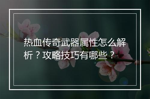热血传奇武器属性怎么解析？攻略技巧有哪些？