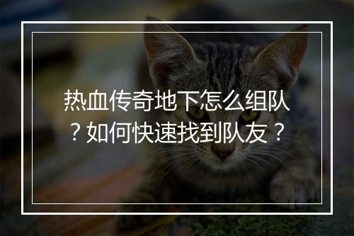 热血传奇地下怎么组队？如何快速找到队友？