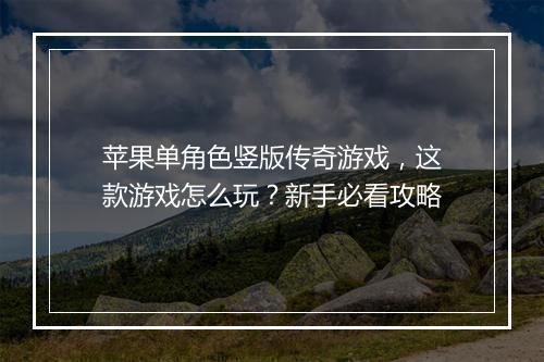 苹果单角色竖版传奇游戏，这款游戏怎么玩？新手必看攻略