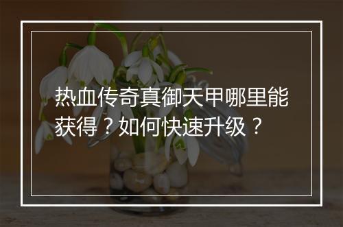 热血传奇真御天甲哪里能获得？如何快速升级？