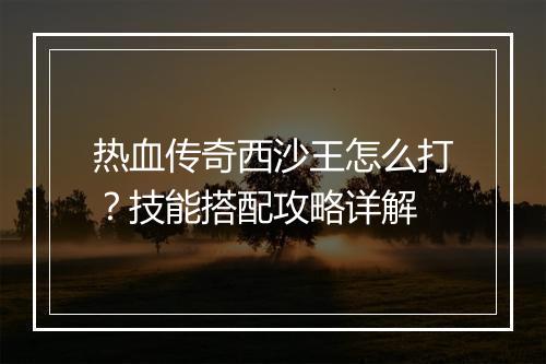 热血传奇西沙王怎么打？技能搭配攻略详解