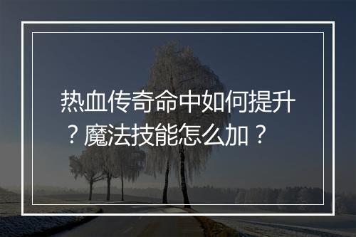 热血传奇命中如何提升？魔法技能怎么加？