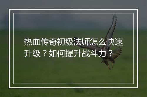热血传奇初级法师怎么快速升级？如何提升战斗力？