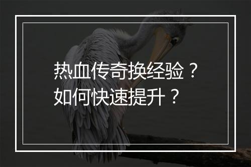 热血传奇换经验？如何快速提升？