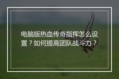 电脑版热血传奇指挥怎么设置？如何提高团队战斗力？