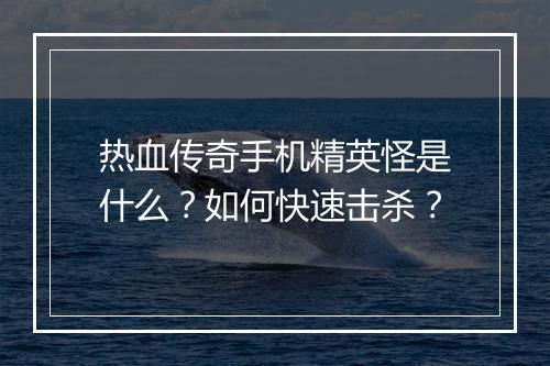 热血传奇手机精英怪是什么？如何快速击杀？