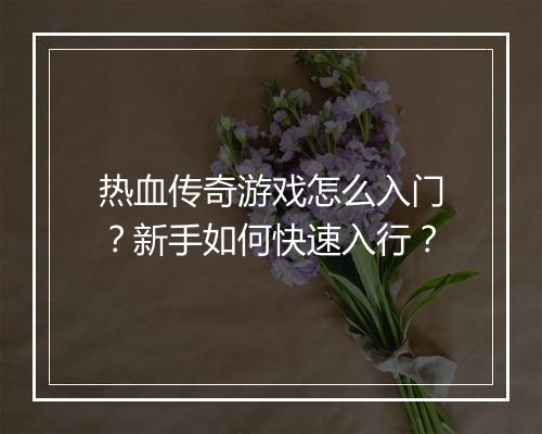 热血传奇游戏怎么入门？新手如何快速入行？