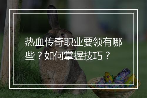 热血传奇职业要领有哪些？如何掌握技巧？