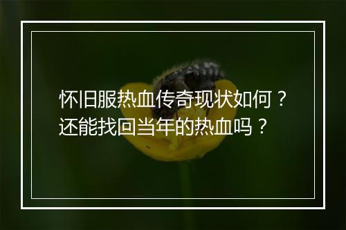 怀旧服热血传奇现状如何？还能找回当年的热血吗？