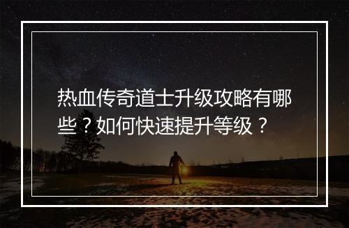 热血传奇道士升级攻略有哪些？如何快速提升等级？