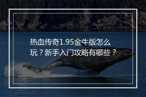 热血传奇1.95金牛版怎么玩？新手入门攻略有哪些？
