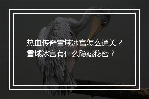 热血传奇雪域冰宫怎么通关？雪域冰宫有什么隐藏秘密？