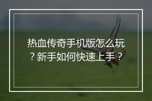 热血传奇手机版怎么玩？新手如何快速上手？