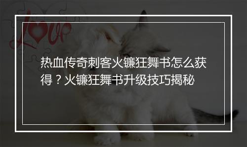 热血传奇刺客火镰狂舞书怎么获得？火镰狂舞书升级技巧揭秘