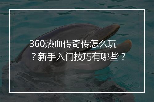360热血传奇传怎么玩？新手入门技巧有哪些？