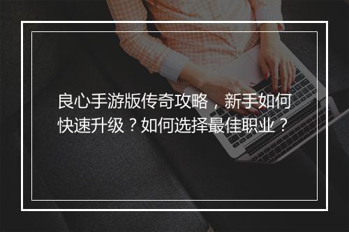 良心手游版传奇攻略，新手如何快速升级？如何选择最佳职业？