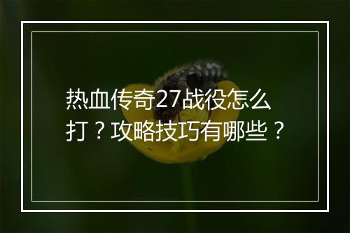 热血传奇27战役怎么打？攻略技巧有哪些？