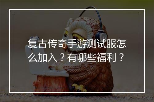 复古传奇手游测试服怎么加入？有哪些福利？