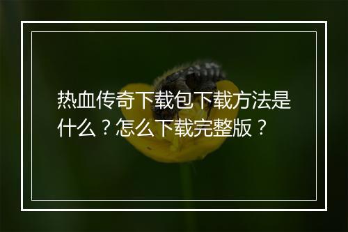 热血传奇下载包下载方法是什么？怎么下载完整版？