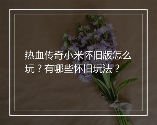 热血传奇小米怀旧版怎么玩？有哪些怀旧玩法？