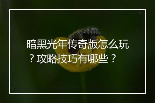 暗黑光年传奇版怎么玩？攻略技巧有哪些？