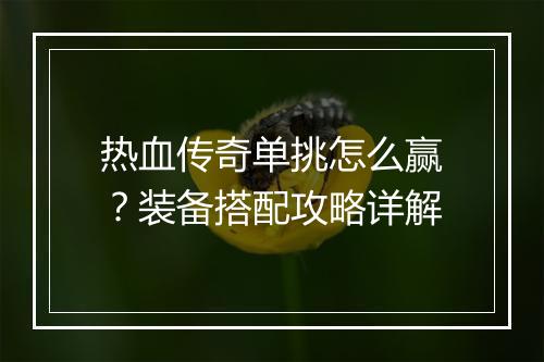 热血传奇单挑怎么赢？装备搭配攻略详解