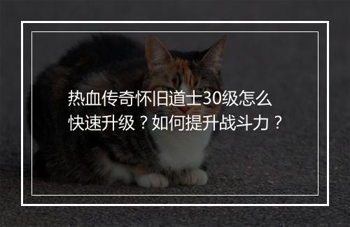 热血传奇怀旧道士30级怎么快速升级？如何提升战斗力？