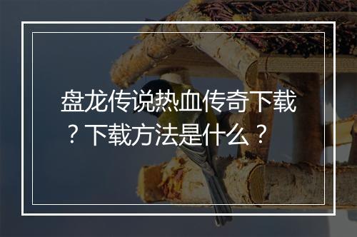 盘龙传说热血传奇下载？下载方法是什么？