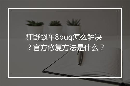 狂野飙车8bug怎么解决？官方修复方法是什么？