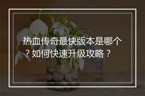 热血传奇最快版本是哪个？如何快速升级攻略？