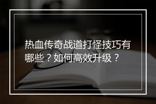 热血传奇战道打怪技巧有哪些？如何高效升级？