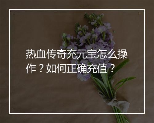 热血传奇充元宝怎么操作？如何正确充值？