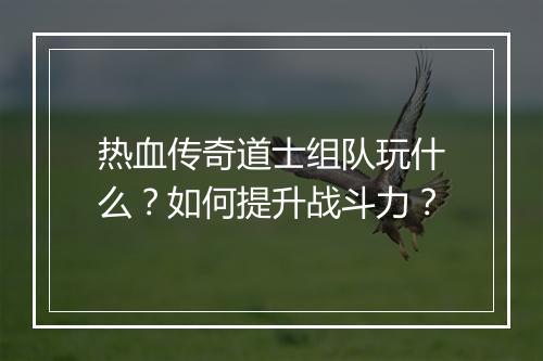 热血传奇道士组队玩什么？如何提升战斗力？