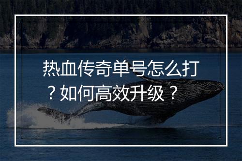 热血传奇单号怎么打？如何高效升级？