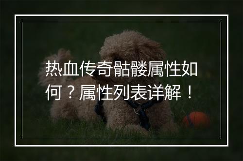 热血传奇骷髅属性如何？属性列表详解！