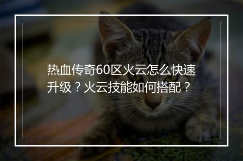 热血传奇60区火云怎么快速升级？火云技能如何搭配？
