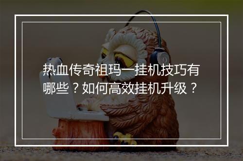 热血传奇祖玛一挂机技巧有哪些？如何高效挂机升级？