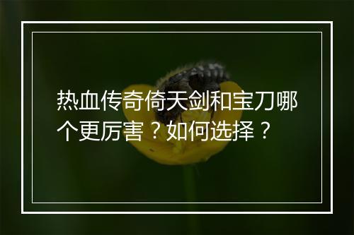 热血传奇倚天剑和宝刀哪个更厉害？如何选择？