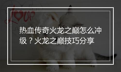 热血传奇火龙之巅怎么冲级？火龙之巅技巧分享