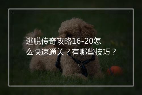 逃脱传奇攻略16-20怎么快速通关？有哪些技巧？