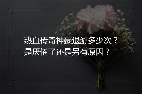 热血传奇神豪退游多少次？是厌倦了还是另有原因？