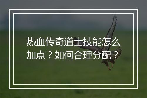 热血传奇道士技能怎么加点？如何合理分配？
