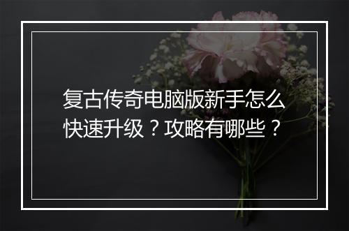 复古传奇电脑版新手怎么快速升级？攻略有哪些？