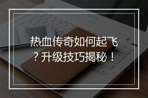 热血传奇如何起飞？升级技巧揭秘！