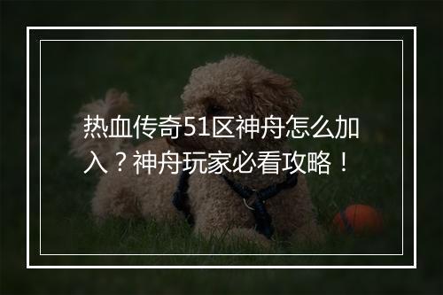 热血传奇51区神舟怎么加入？神舟玩家必看攻略！