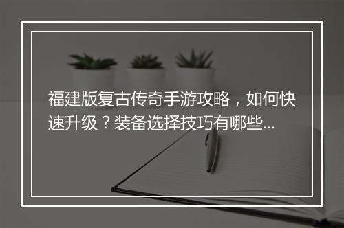 福建版复古传奇手游攻略，如何快速升级？装备选择技巧有哪些？